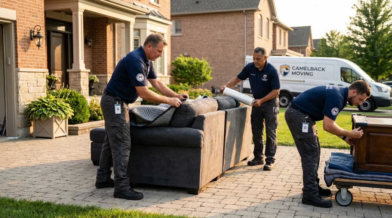 Large estate moving crew wrapping furniture in Long Beach, CA